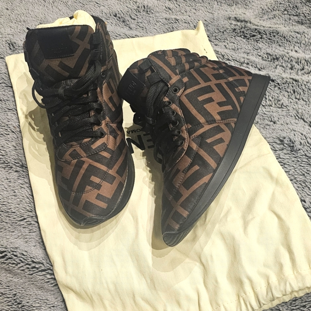 Fendi Brown Monogram High-Top Sneakers